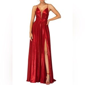 Cecilia Couture 2115 Hot Red Size 6 A Line Dress V Neck Tie Up Back NWT